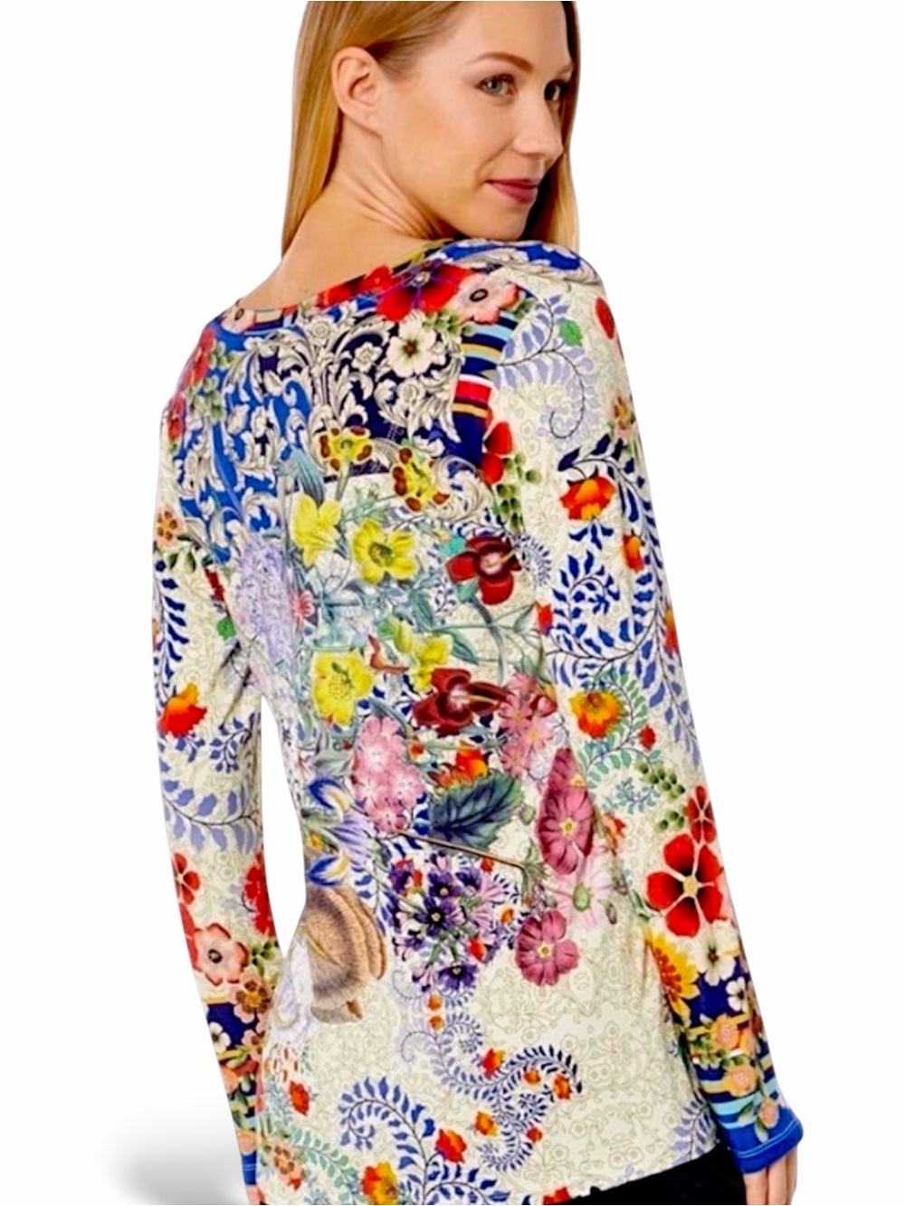 Johnny Was Wild Flower Favorite Long Sleeve V-Neck Swing Tee - Picture 3 of 16